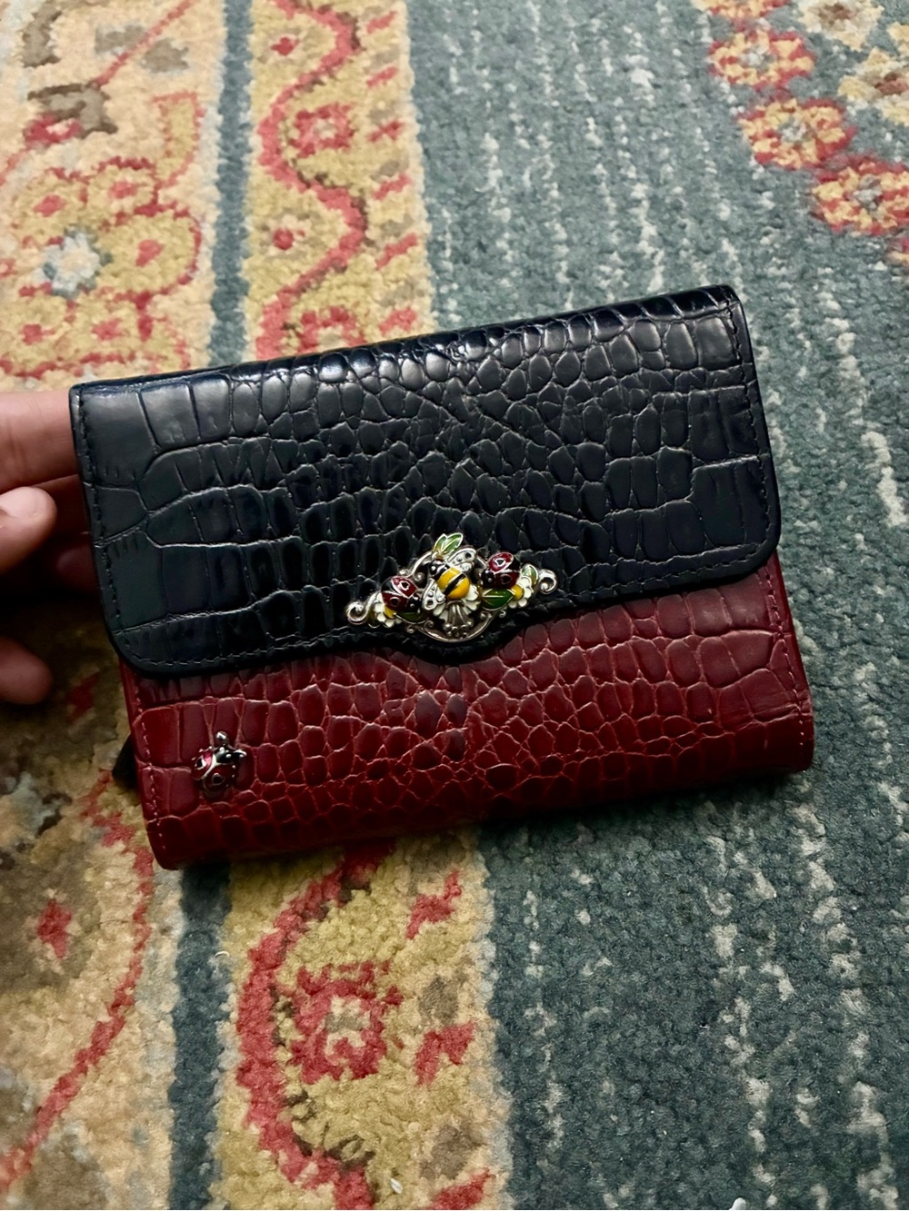 Brighton Two-Tone Ladybug Wallet - Black & Burgundy